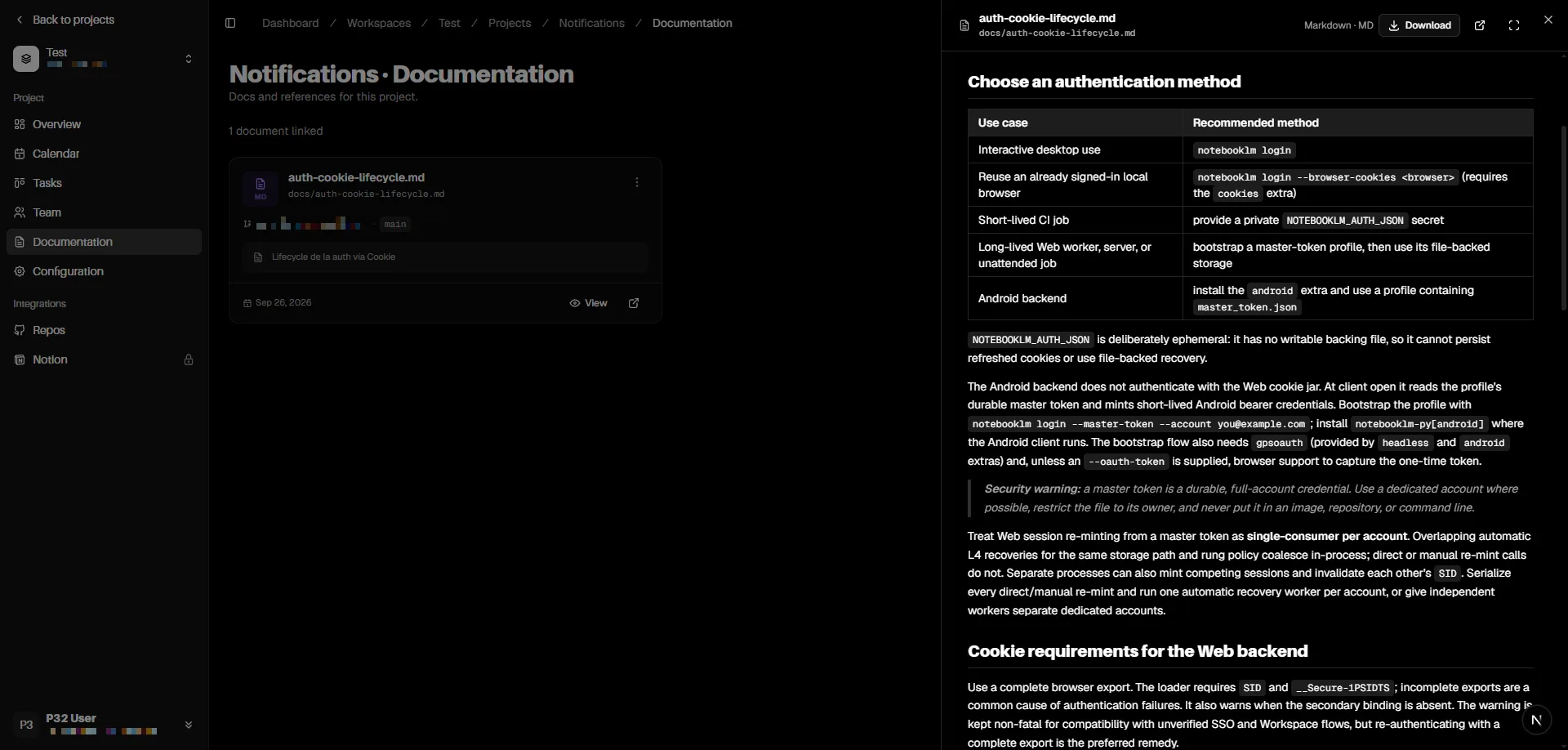 Documento markdown con código integrado, mostrado en el visor de P32