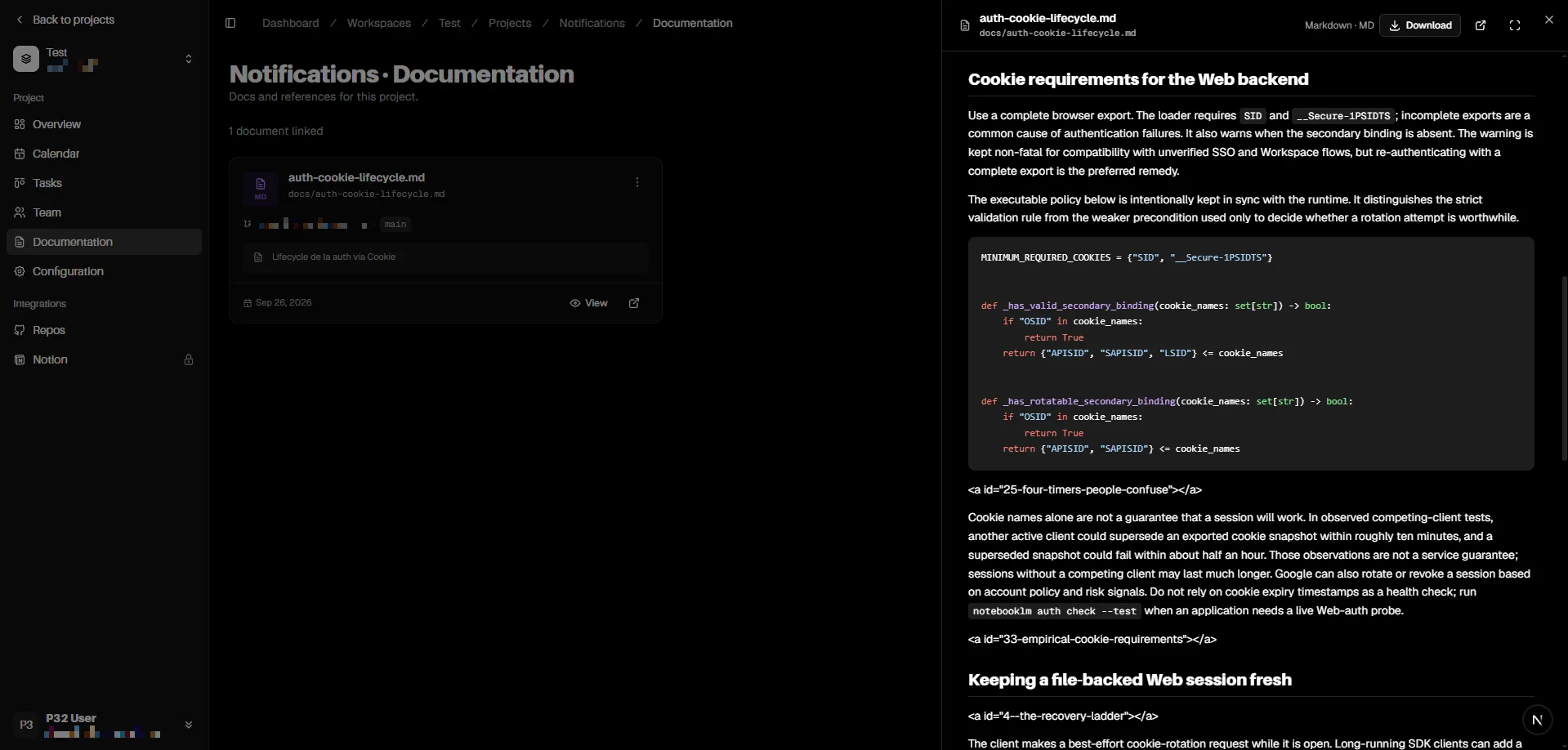 Bloque de código con resaltado de sintaxis dentro de un documento markdown en P32